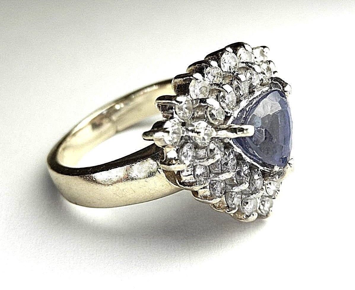 VINTAGE  2.50 CT Natural Tanzanite & Natural Diamond Ring 14K Yellow Gold Sz5.25