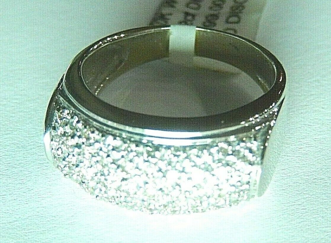 LADIES 10K WHITE GOLD .50CT PAVE DIAMOND 9MM WEDDING BAND Sz 6