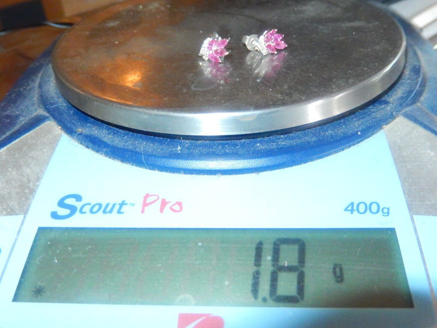 *VINTAGE*  14K White Gold Natural Red Ruby and Diamond  Earrings