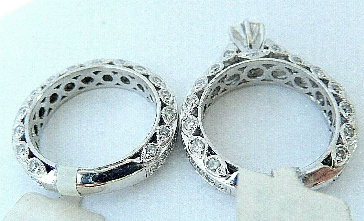 18K WHITE GOLD NATURAL 2.5 CTW DIAMOND ENGAGEMENT RING WEDDING BAND SET SIZE 6.5