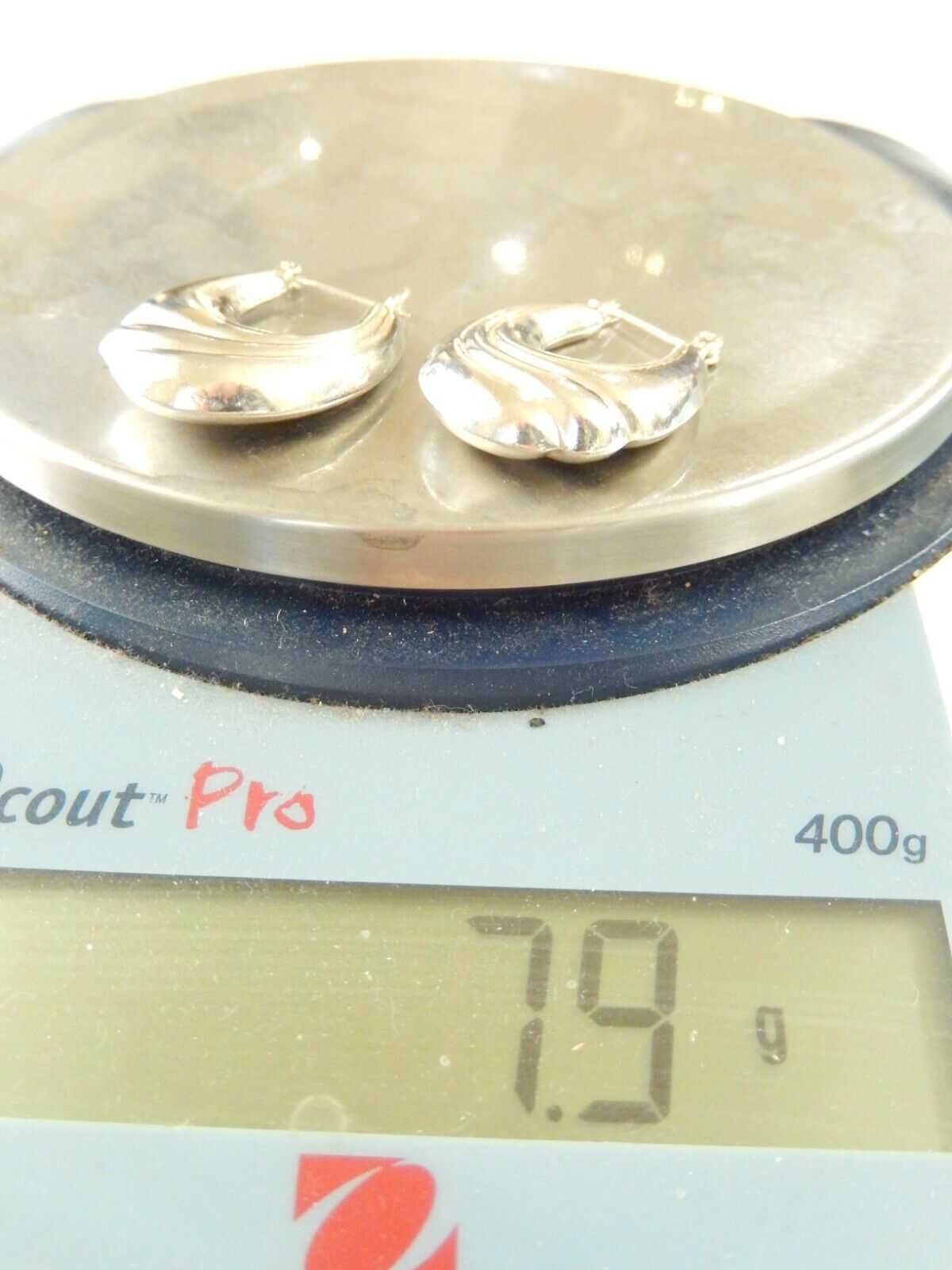 *VINTAGE  Sterling Silver 925  Puffed Hoop Earrings 7.9gms