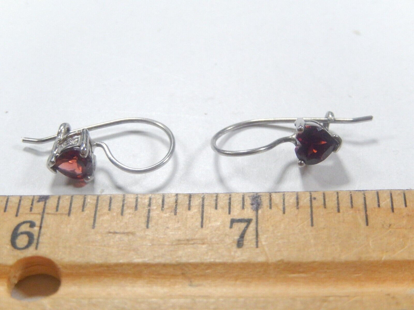 *VINTAGE*  Sterling Silver Garnet Heart Hook Earrings