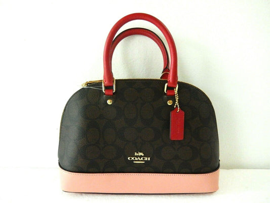 NWT $325 COACH Colorblock Signature Mini Sierra Satchel Crossbody  BRWN PINK RED