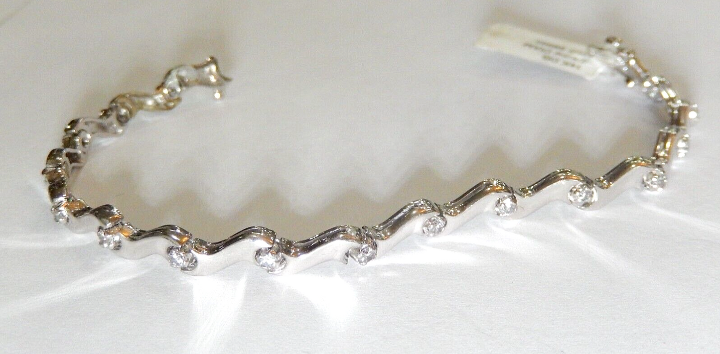 *NWT*  14K White Gold Heavy Elegant .75CT  VS2 Diamond Fancy Link Bracelet 7"