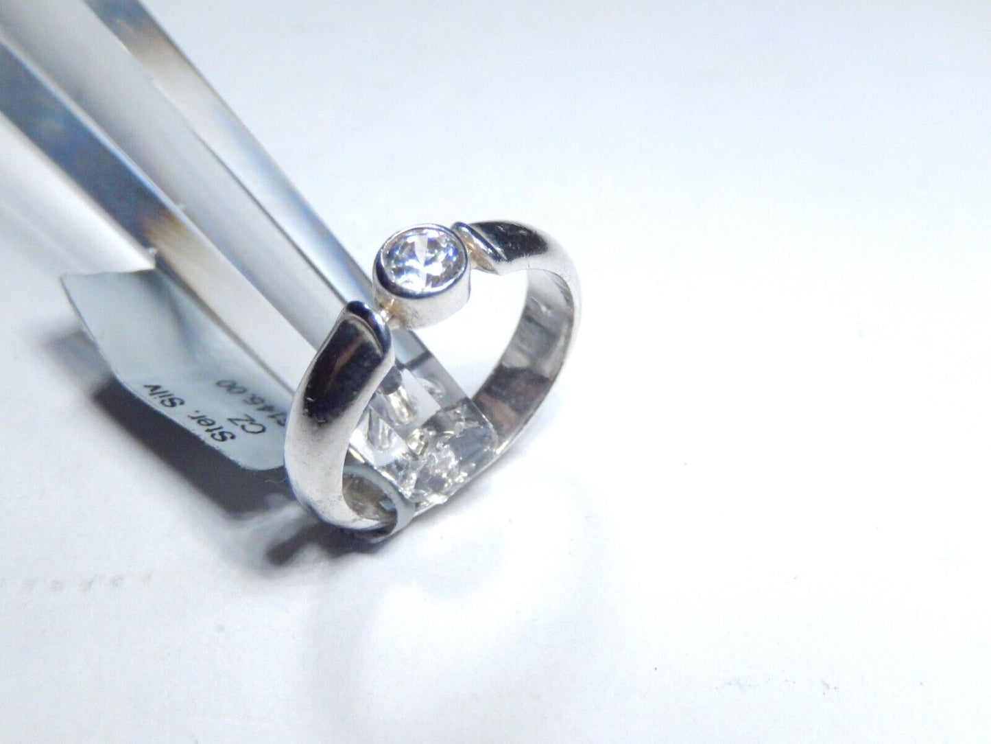 *VINTAGE* Sterling Silver 1/4 CT Cubic Zirconia Bezel Solitaire Wedding Ring Sz7