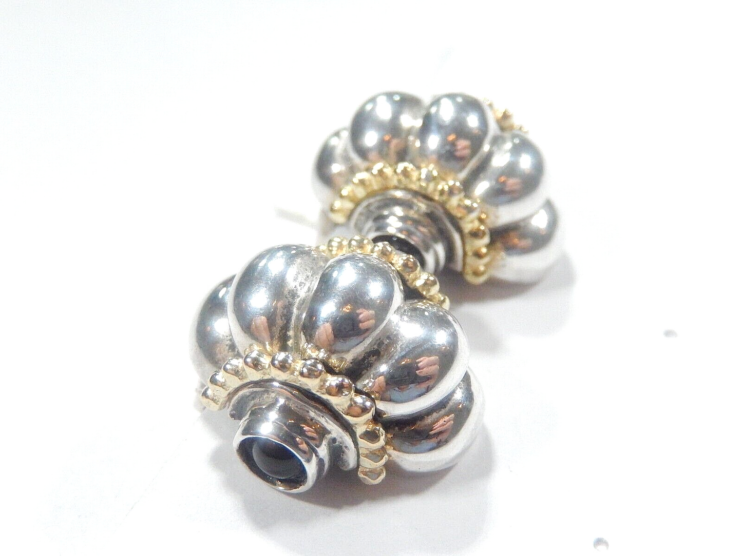 *VINTAGE*  Flli Menegatti  925 Sterling & Gold Beaded Trim & Black Onyx Earrings