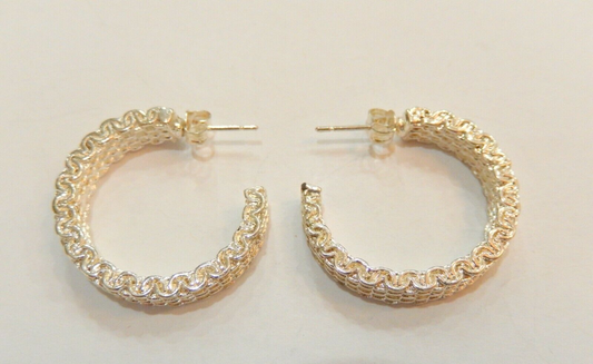 Adorable Beautiful Sterling Silver Mesh Style Hoop Earrings