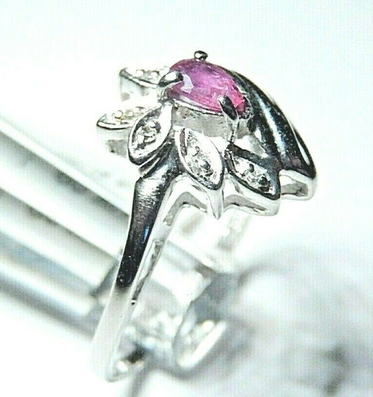 *NWT* 10K WHITE GOLD NATURAL RUBY & DIAMOND LADIES RING SIZE 7.25