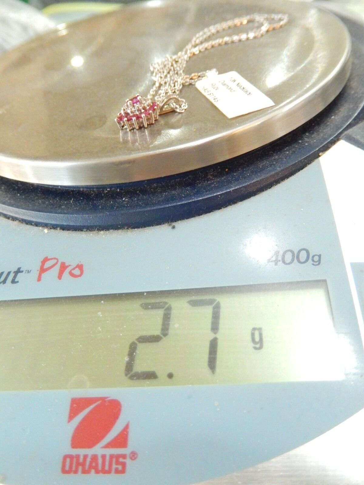 10k White Gold Oval Natural Ruby and Diamond  Necklace with 18" Chain