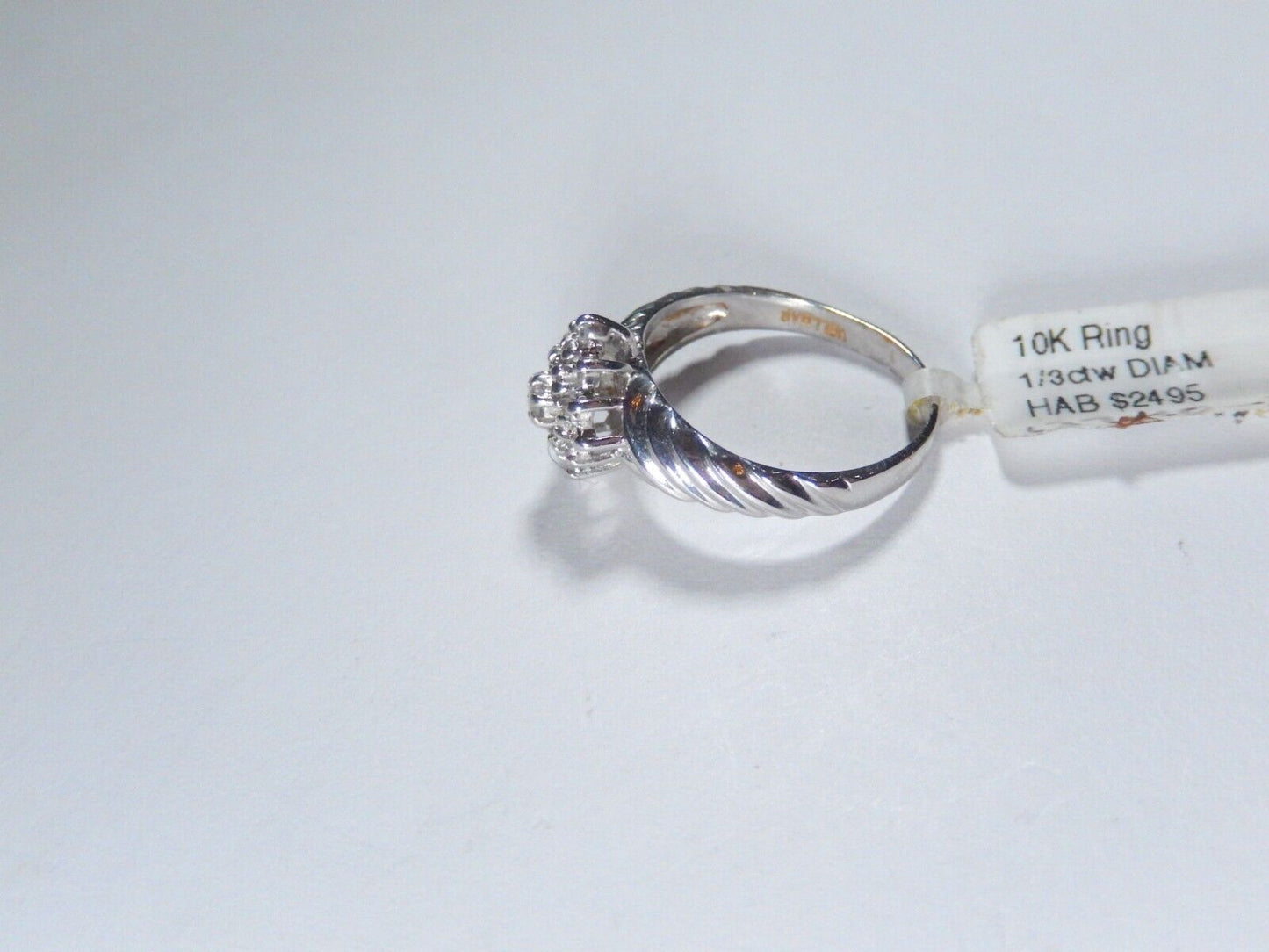 *VINTAGE* 10K White Gold 1/3CT Natural Diamond Halo Engagement Wedding Ring 6.5