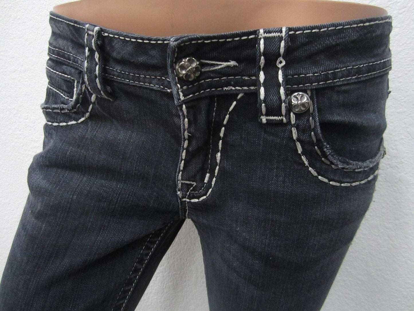 MINT MISS ME SKINNY JE604854L JEANS DARK WASH BLING FLEUR DE LIS SEXY SZ 27x33.