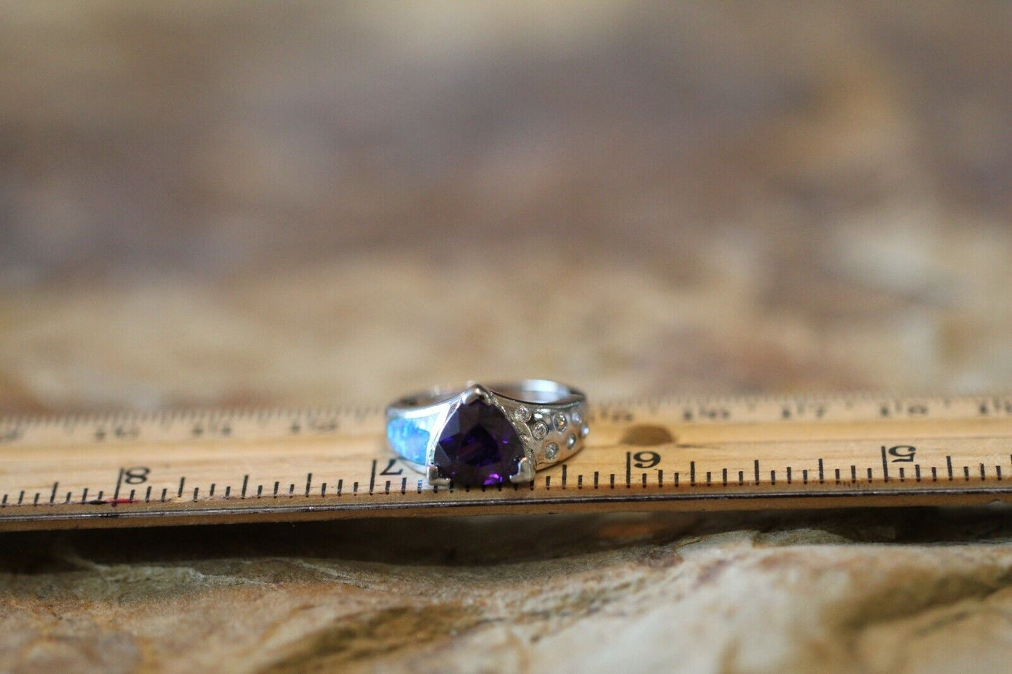 *VINTAGE*   AMETHYST  &  FIRE OPAL Ring with CZ  925 STERLING SILVER Sz 7.5