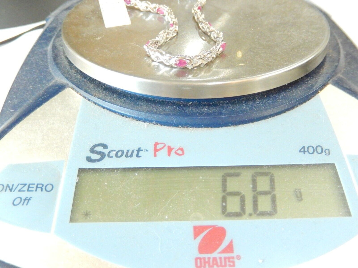 *NWT* 10k White Gold Natural Marquise Shape Red Ruby & Round Diamond Bracelet 7"