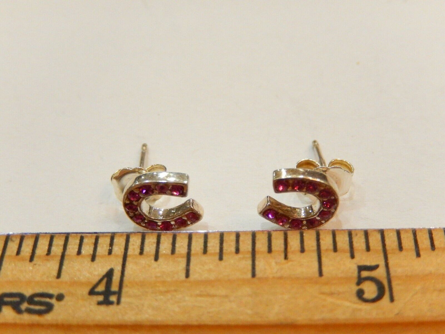 Horseshoe Amethyst Sterling Silver .925  Earrings Earstuds 3/8"