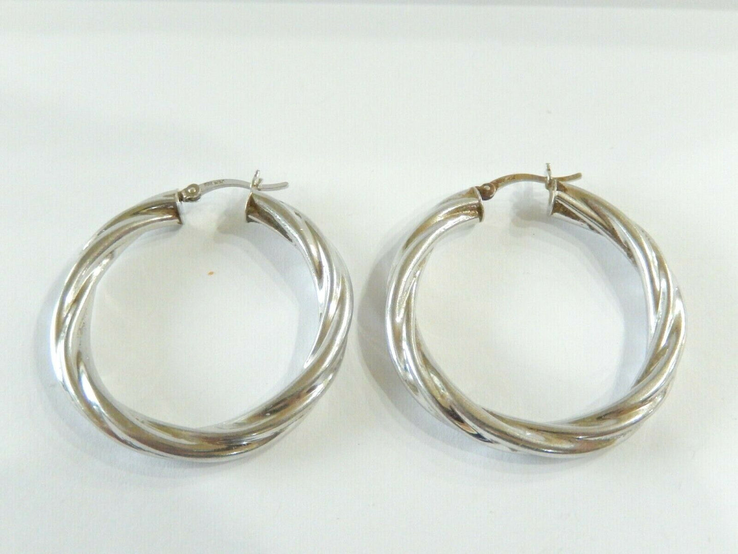 *VINTAGE*  LARGE 925 Sterling Silver Twisted Style Puffed Hoop Earrings  1.5"