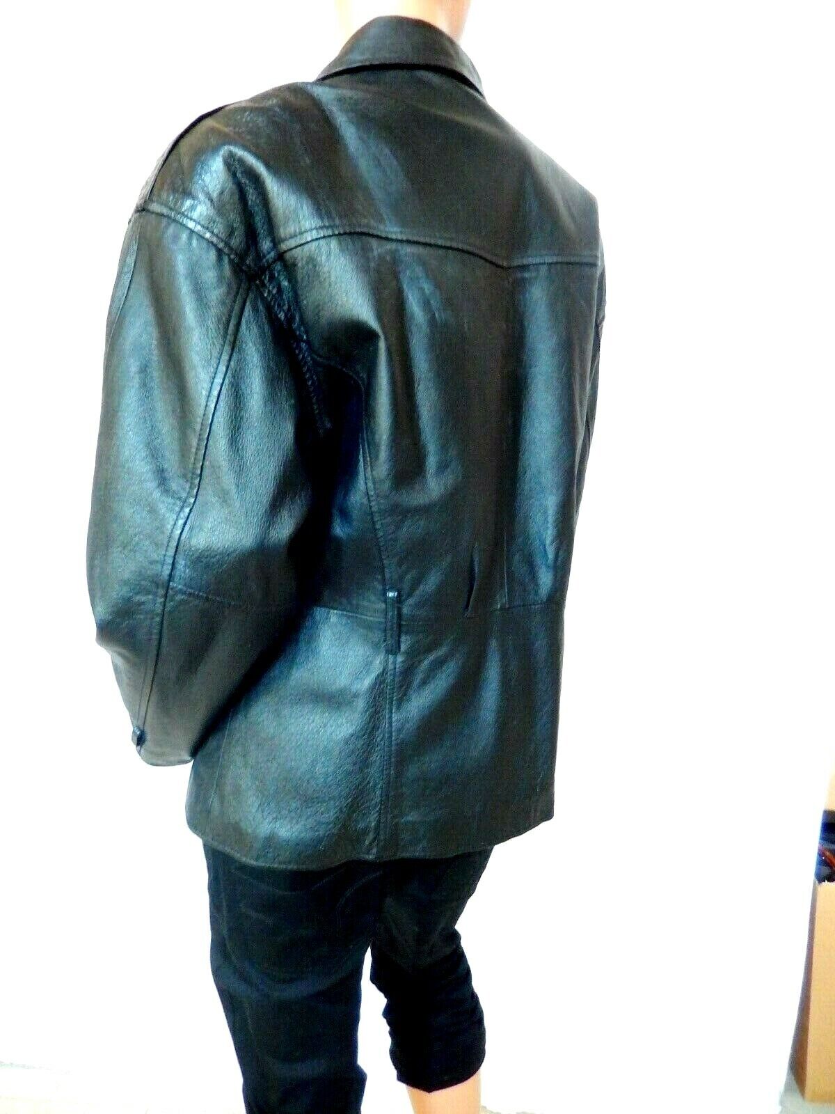 Vintage Women's SPIEGEL Genuine Black Leather Coat Double Breasted Jacket Size L