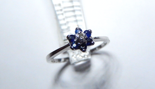 *NWT*  10K White Gold Natural Blue Sapphire And Diamond Ring SZ 6.25