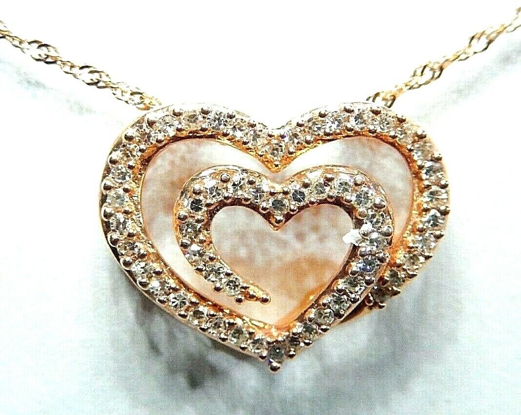 *NWT* 14K Solid Rose Pink Gold Natural .50CT Diamond Heart Pendant w/18" Chain