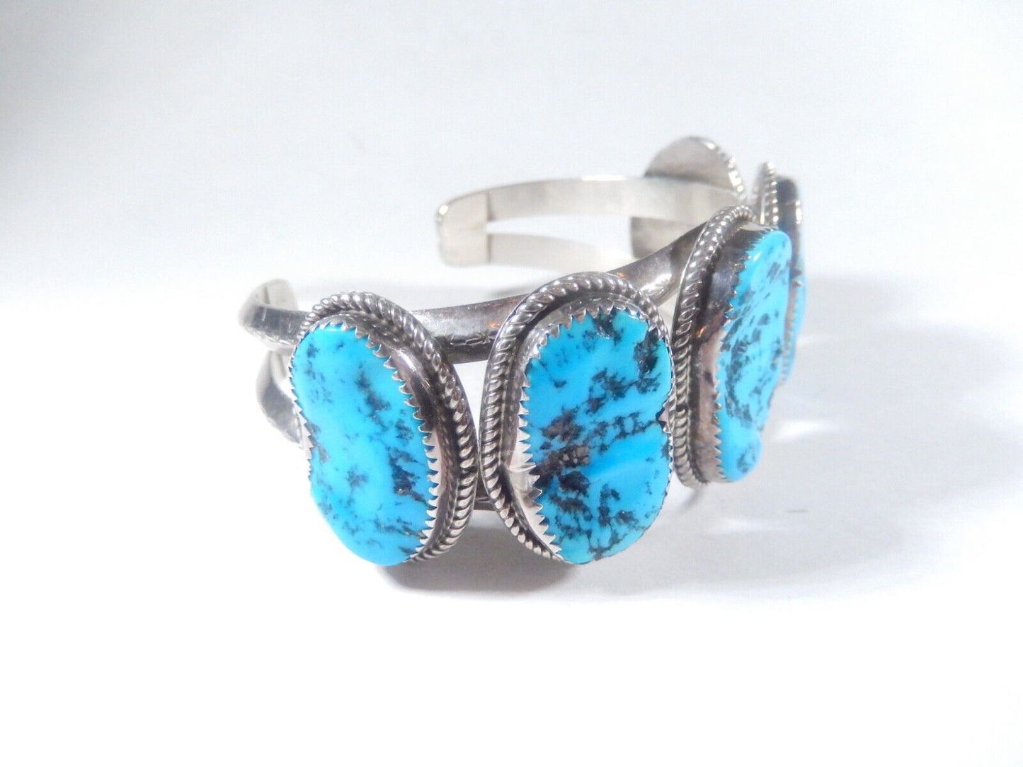 RICKY ORTIZ Navajo Sterling Silver Blue Turquoise HEAVY LARGE Cuff Bracelet