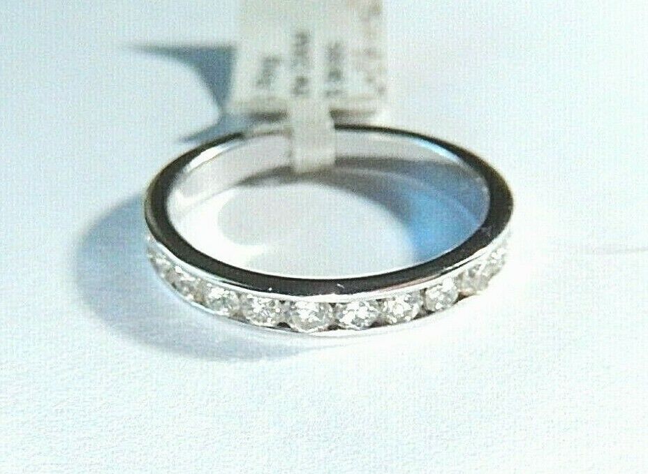 *NWT*14K White Gold .50CT Natural Round 11 VS Diamond Channel Set  Ring Sz 7.25
