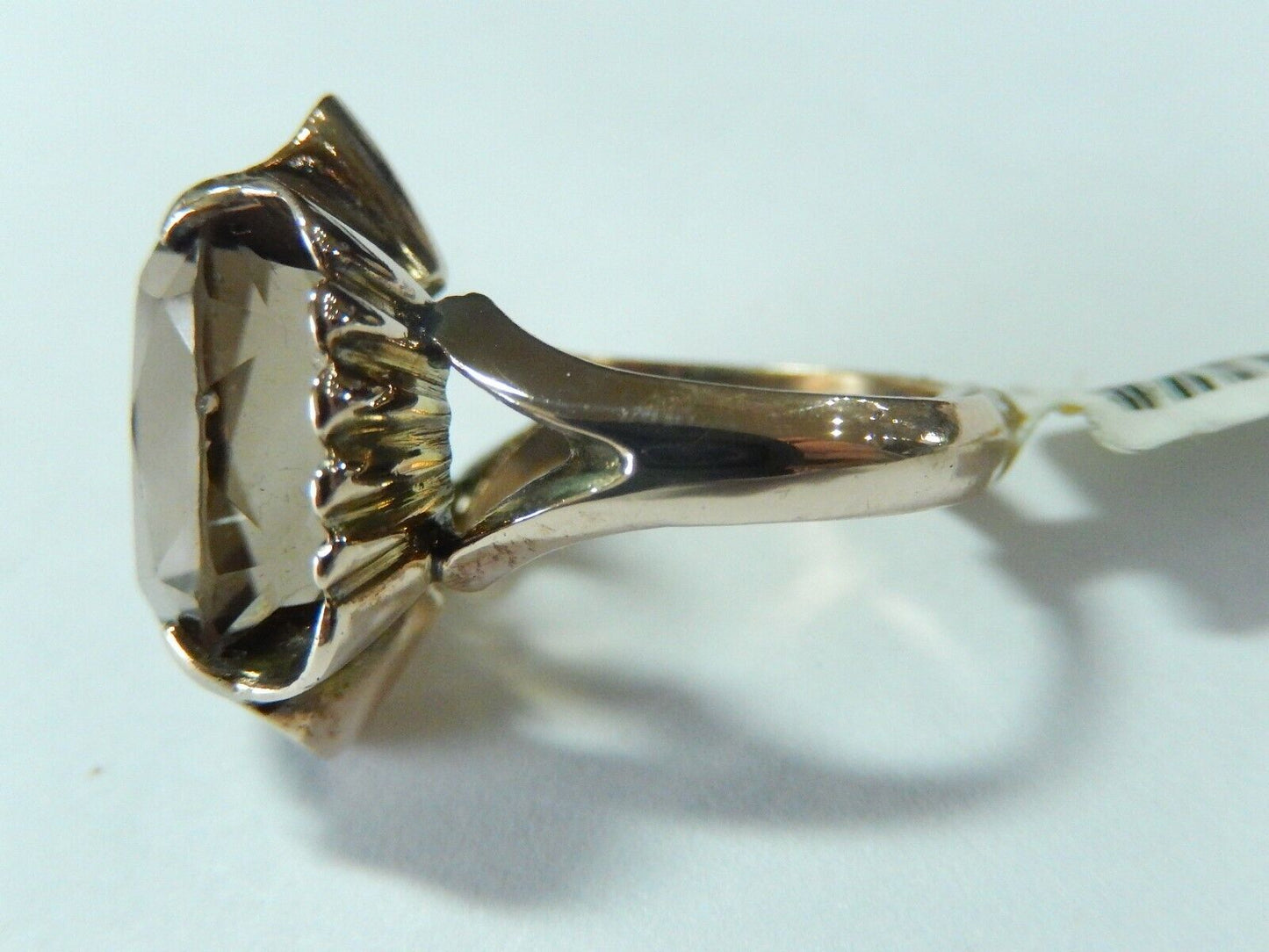 *VINTAGE*  LARGE 14K Yellow Gold 9CT Smoky Quartz Cocktail Ring Size 7