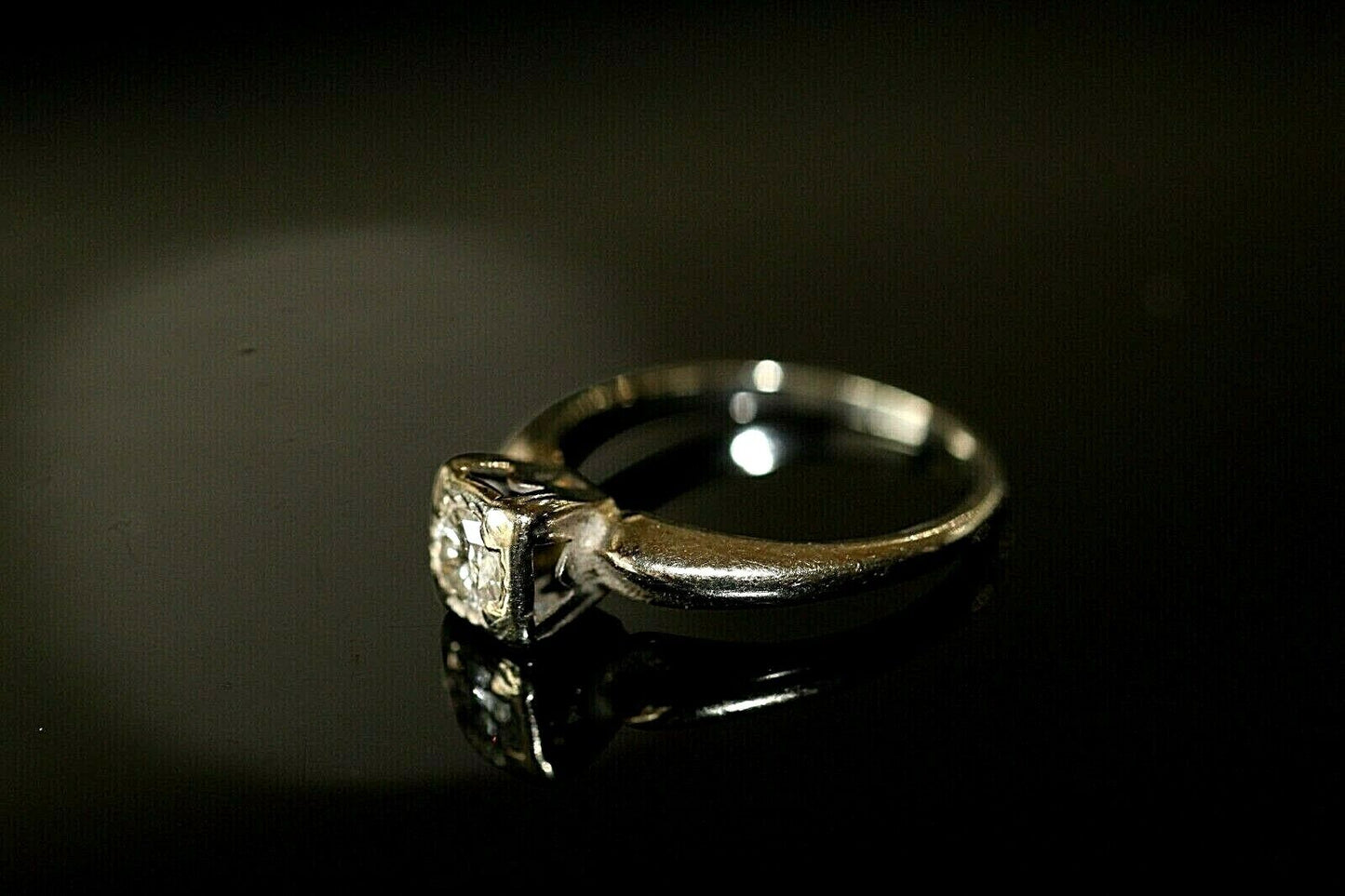 *VINTAGE*  14K White Gold  Natural Diamond Solitaire Engagement Ring Size 6