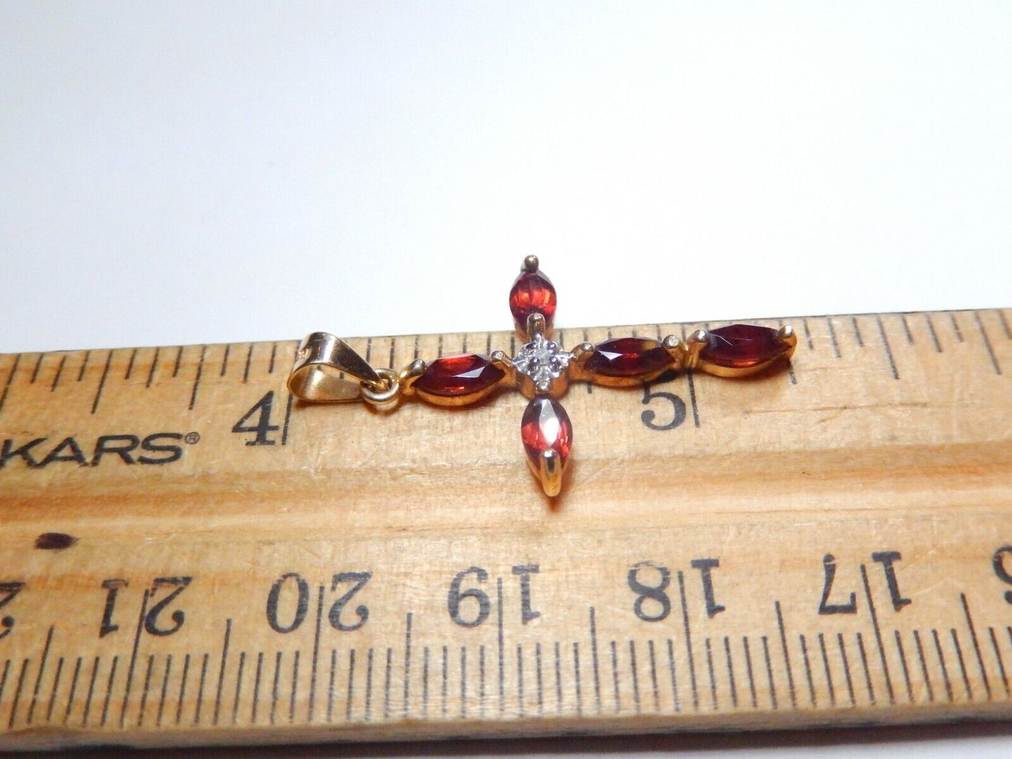 *VINTAGE*  10K Yellow Gold Garnet and Diamond Cross Pendant 1.25" Tall