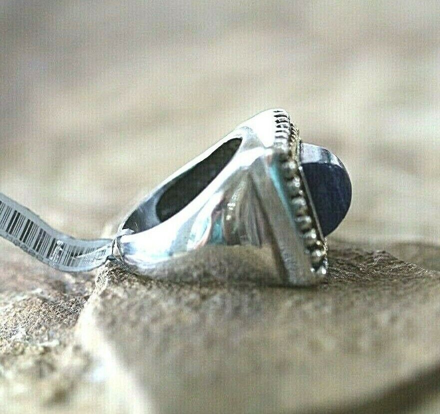 *VINTAGE* LARGE ITALY STERLING SILVER LAPIS CABOCHON HEAVY RING SIZE 7.75