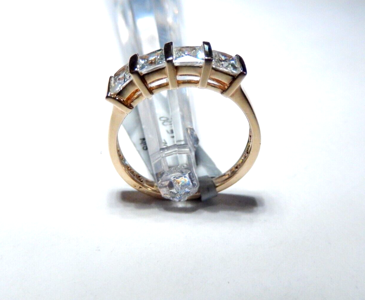 Gold Vermeil  1.00 CT CZ Princess Cut Sterling Band Ring Size 7.75