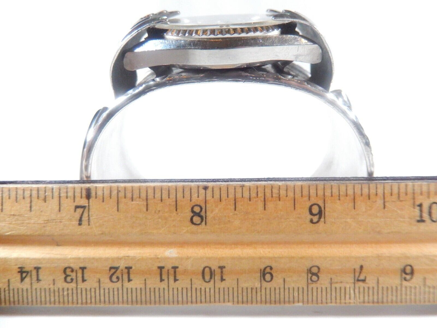 Navajo Johnny Frank 1911 Sterling Silver Stamped Seiko Automatic Cuff Bracelet
