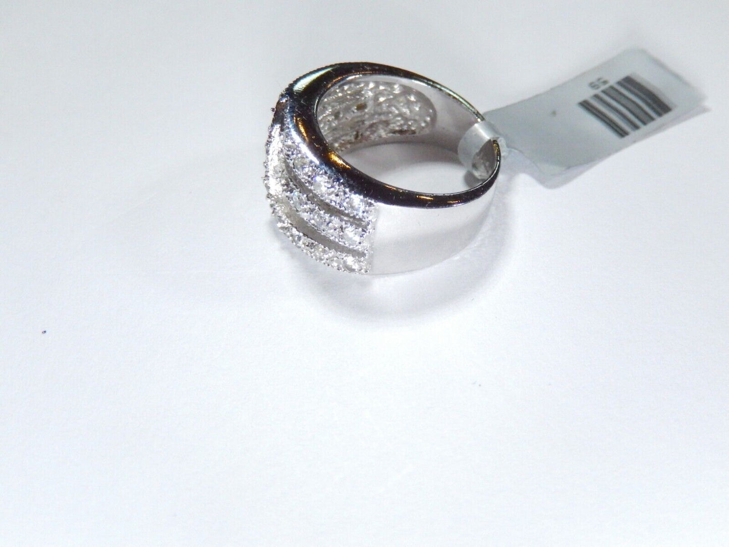 *VINTAGE*  Sterling Silver .50 CT Pave CZ Cluster 11 mm Wide Band Ring Sz 5.75