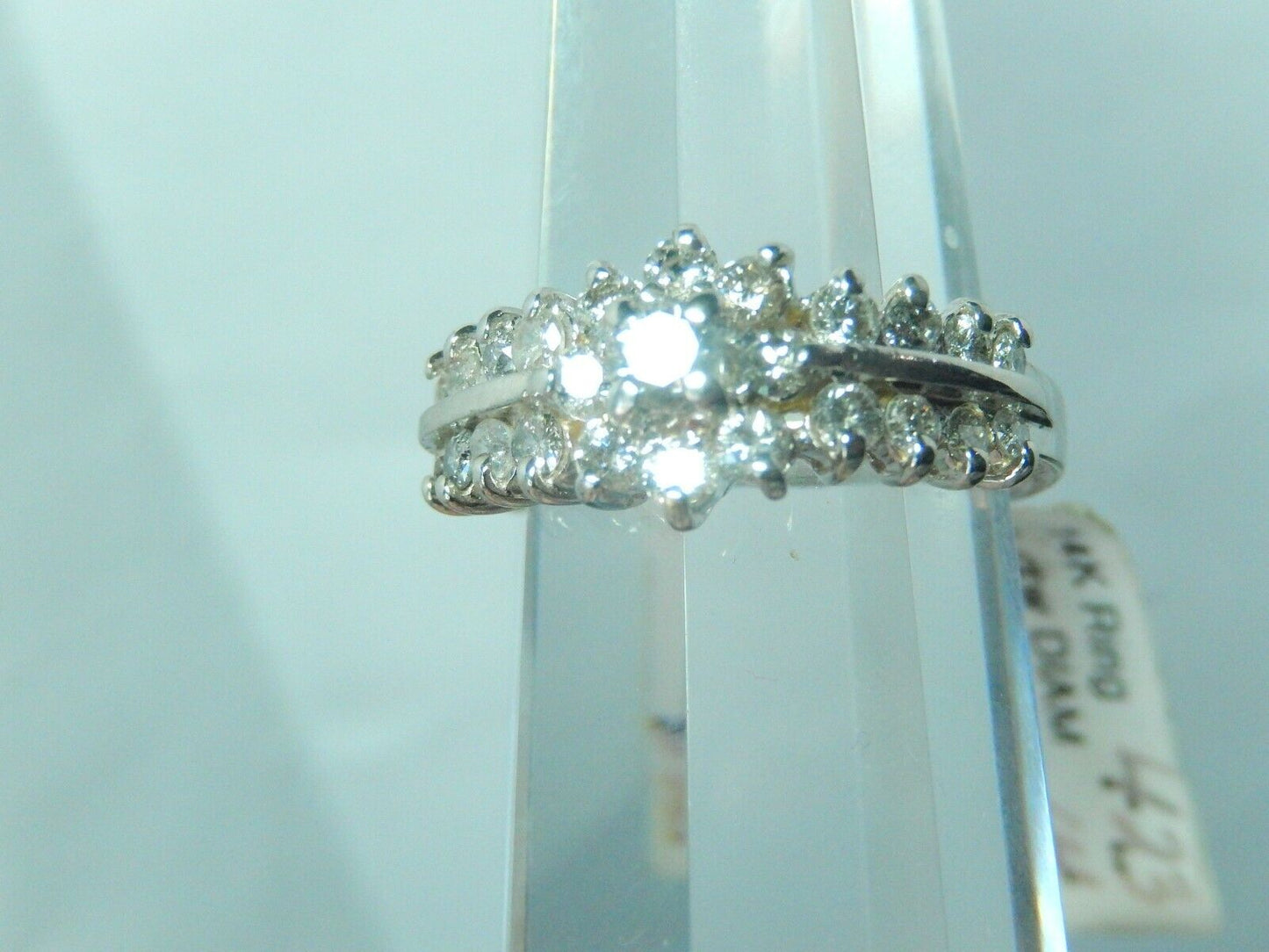 14K White Gold 1CT Natural Diamond Halo Engagement Wedding Bridal Ring Sz 7.25