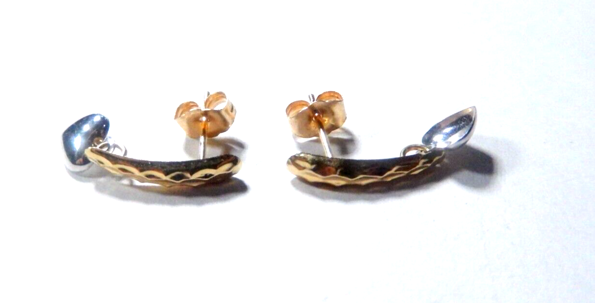 14K Two-Tone Gold Heart  Dangle Post Earrings