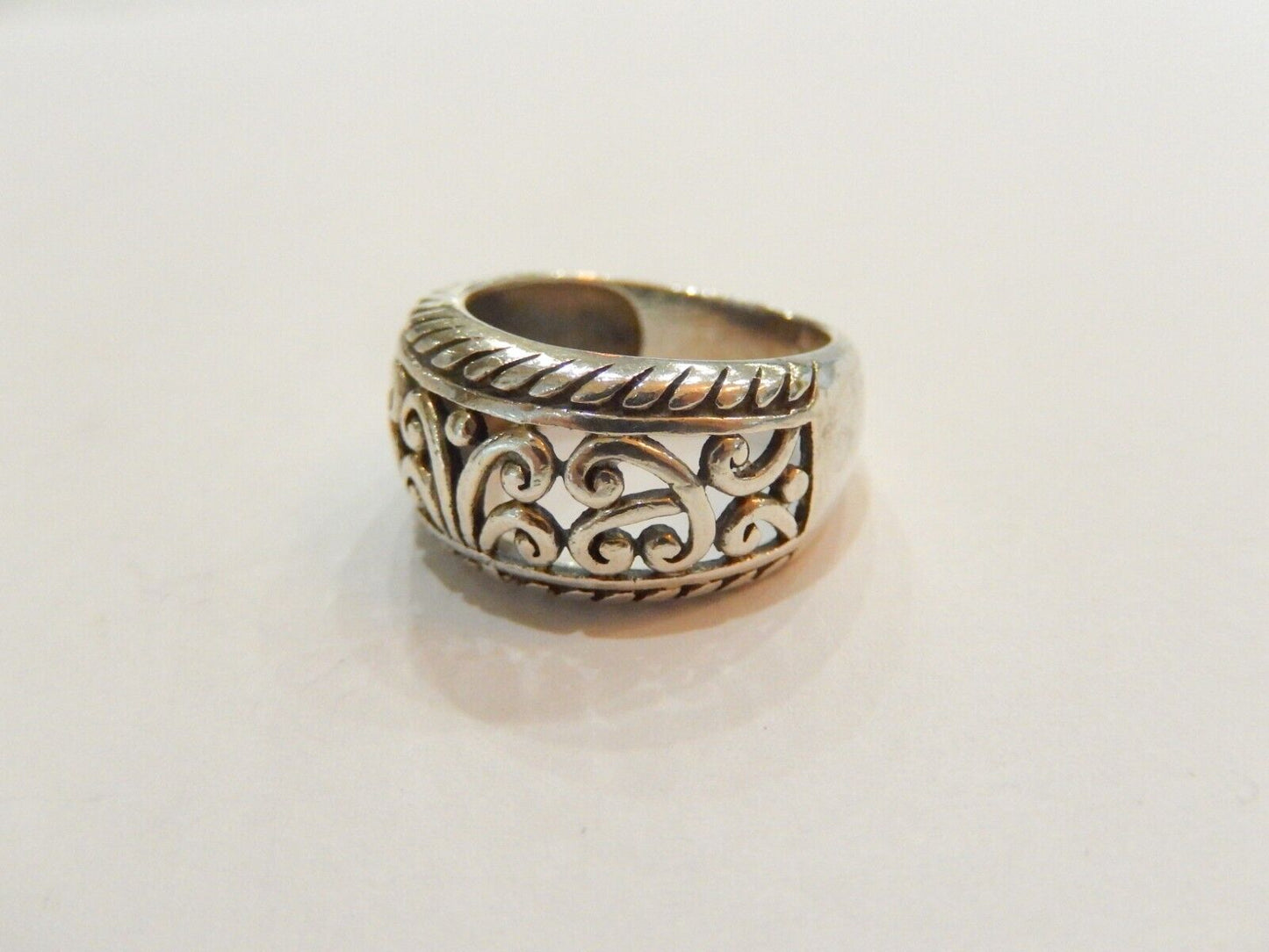 *VINTAGE*  925 Sterling Silver Filigree Swirls Dome Ring Band, Size 7