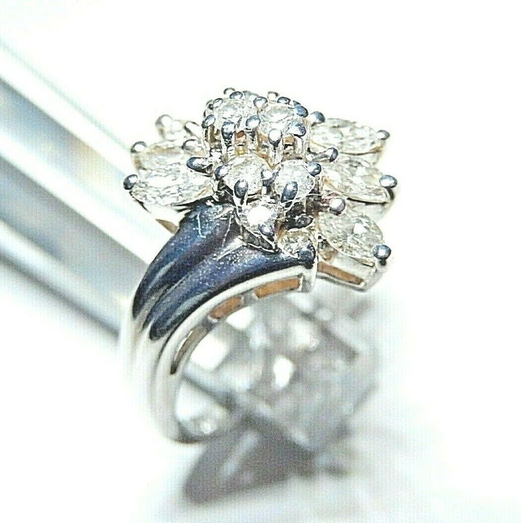 *NWT*  14k White Gold 2/3 CT Natural Diamond Cluster Cocktail Ring Size 6.25