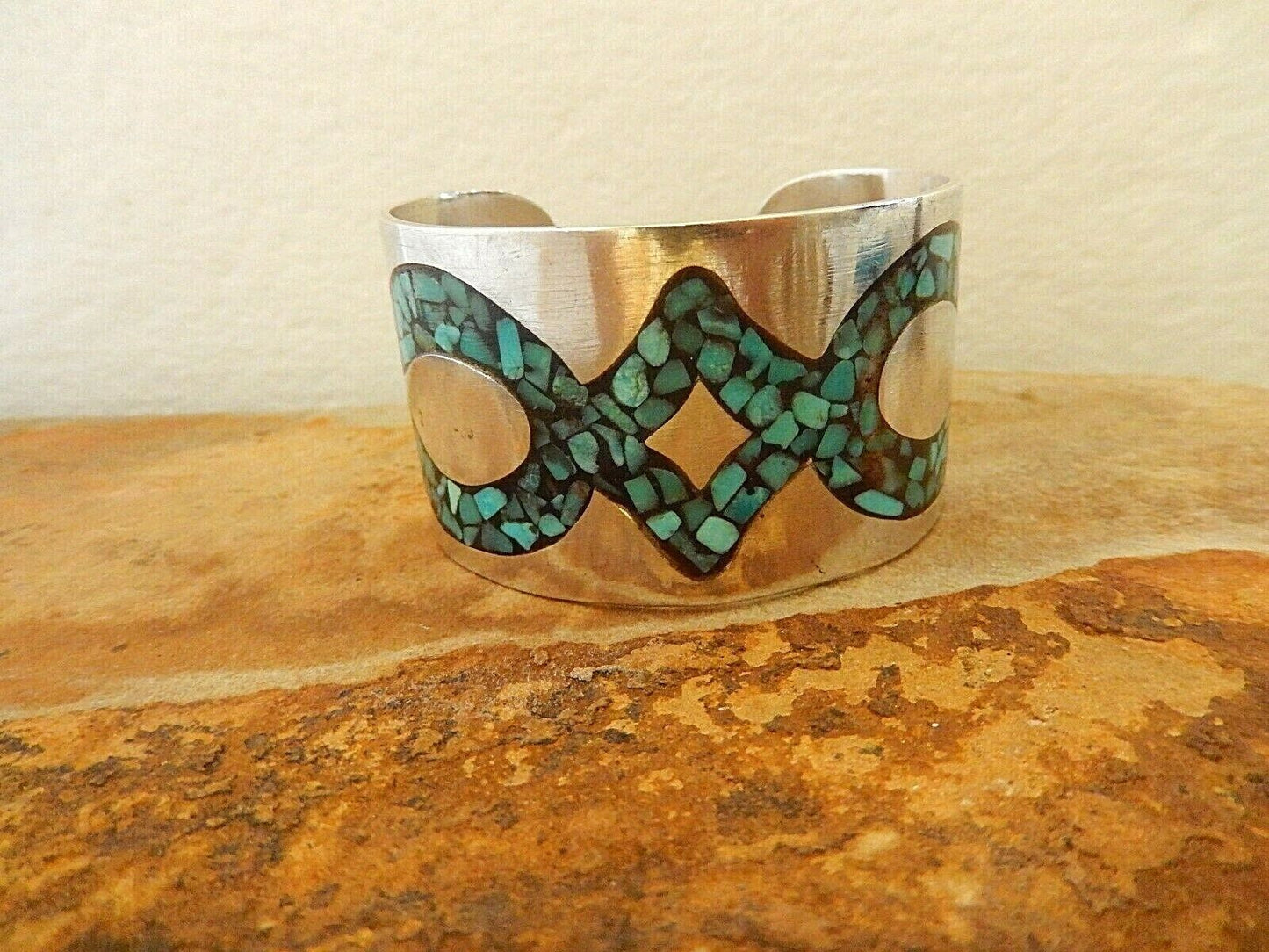 Vintage Wide  Southwest Heavy Turquoise Sterling Silver Cuff Bracelet 59.18gms