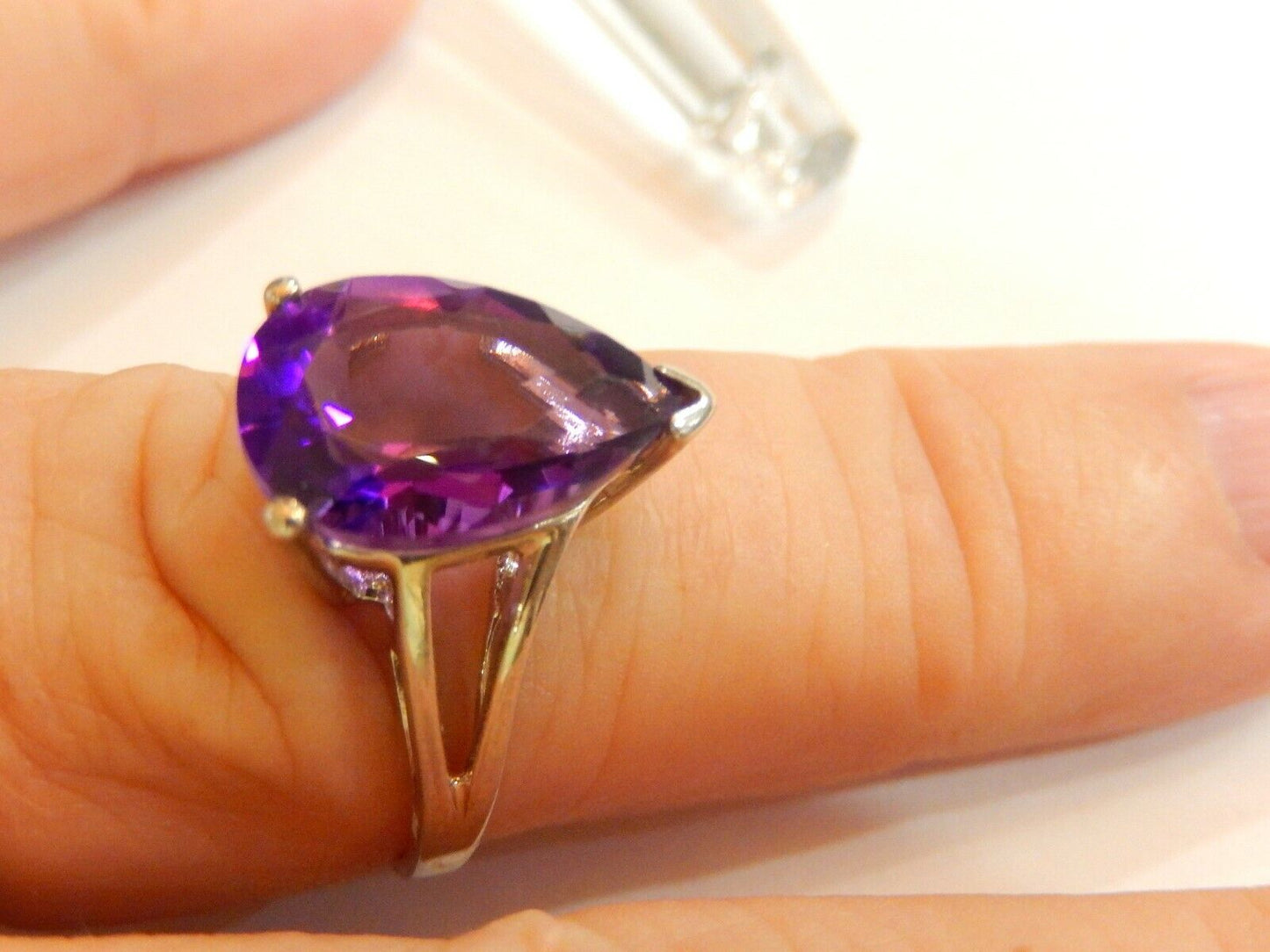VTG 5CT Pear Shape Deep Purple Brazilian Amethyst 10K White Gold Solitaire Ring