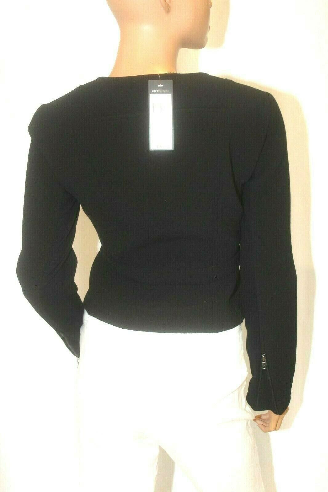 *NWT* $268.  BCBG MAXAZRIA  "ARELIA" TUXEDO-INSPIRED BLACK ZIP/SNAP JACKET-XS