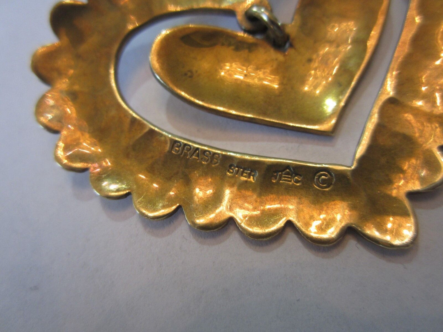 RETIRED & RARE Large Jeep Collins Sterling Silver & Brass Dangle Heart Pendant