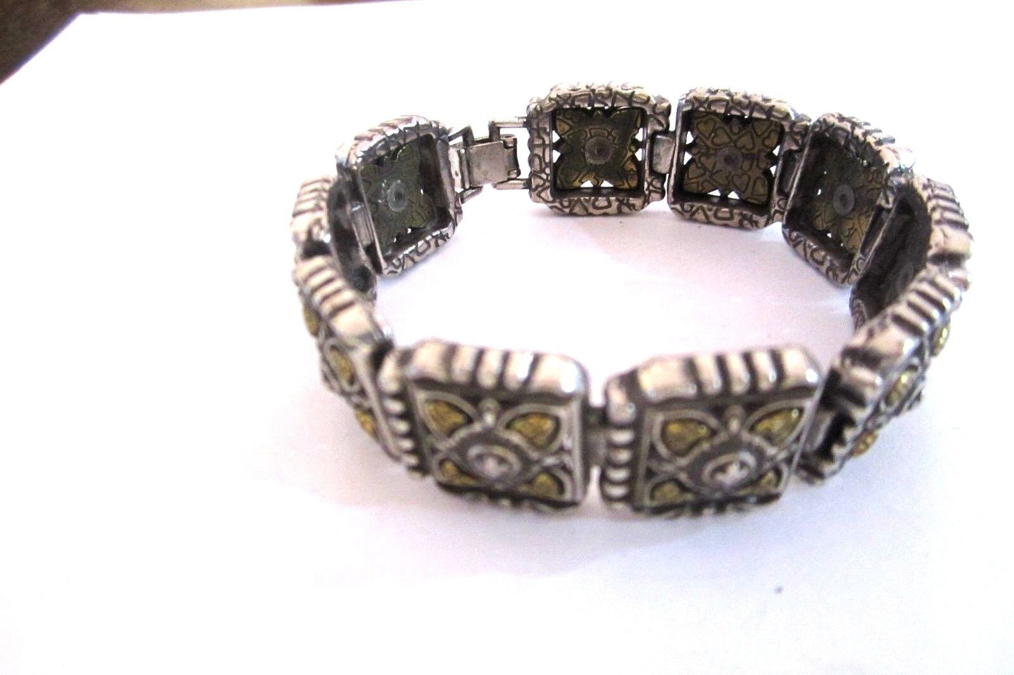 *RARE* RETIRED BRIGHTON SILVER/GOLD  RAISED  HINGED LINKS  BRACELET 7.25"