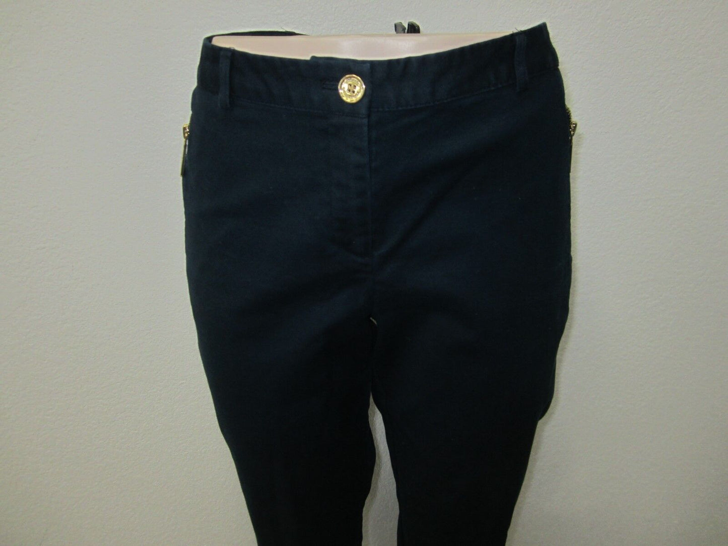 VERY NICE  Michael Kors Navy Basics Skinny Pants Gold Zipper Pockets Size14 x 28
