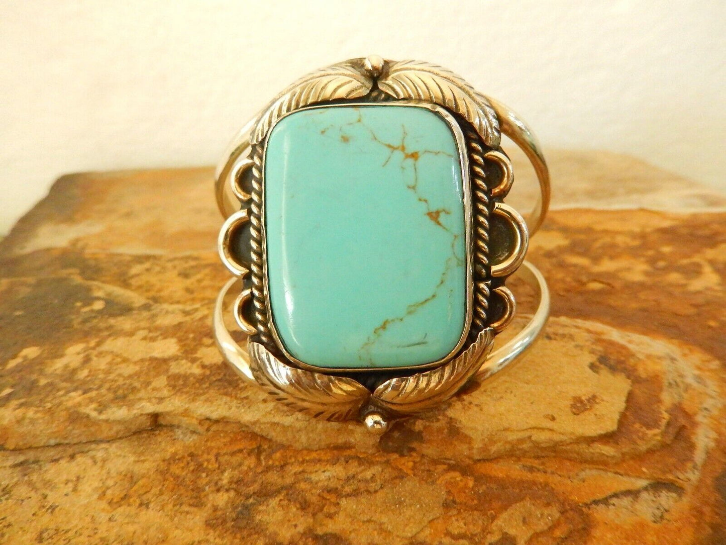 Vintage "SS" HECHO EN MEXICO Wide 2.25" Turquoise Sterling Silver Cuff Bangle