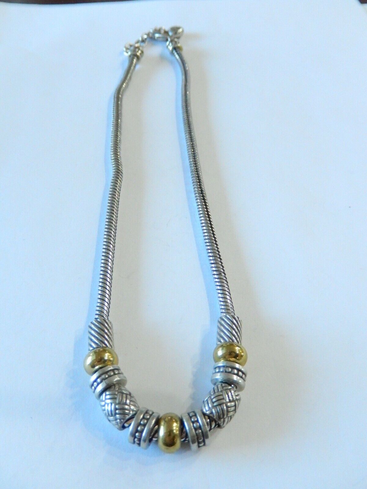 *RETIRED*  BRIGHTON  Gold Silver 2 Tones Bead Link  BEAUTIFUL NECKLACE 16" - 18"