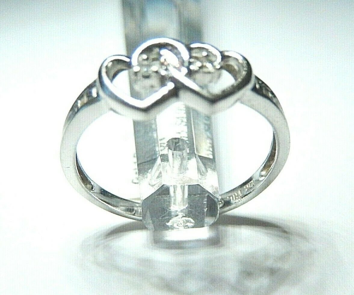 *NWT*  Pretty 10k White Gold Double Heart & Diamonds Ring Size 7.5