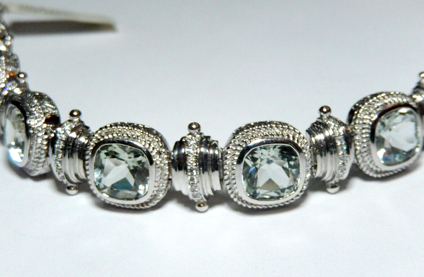 *NWT* 14K White Gold 20 CT Natural VS Aquamarine and VS Diamond  Bracelet  7"