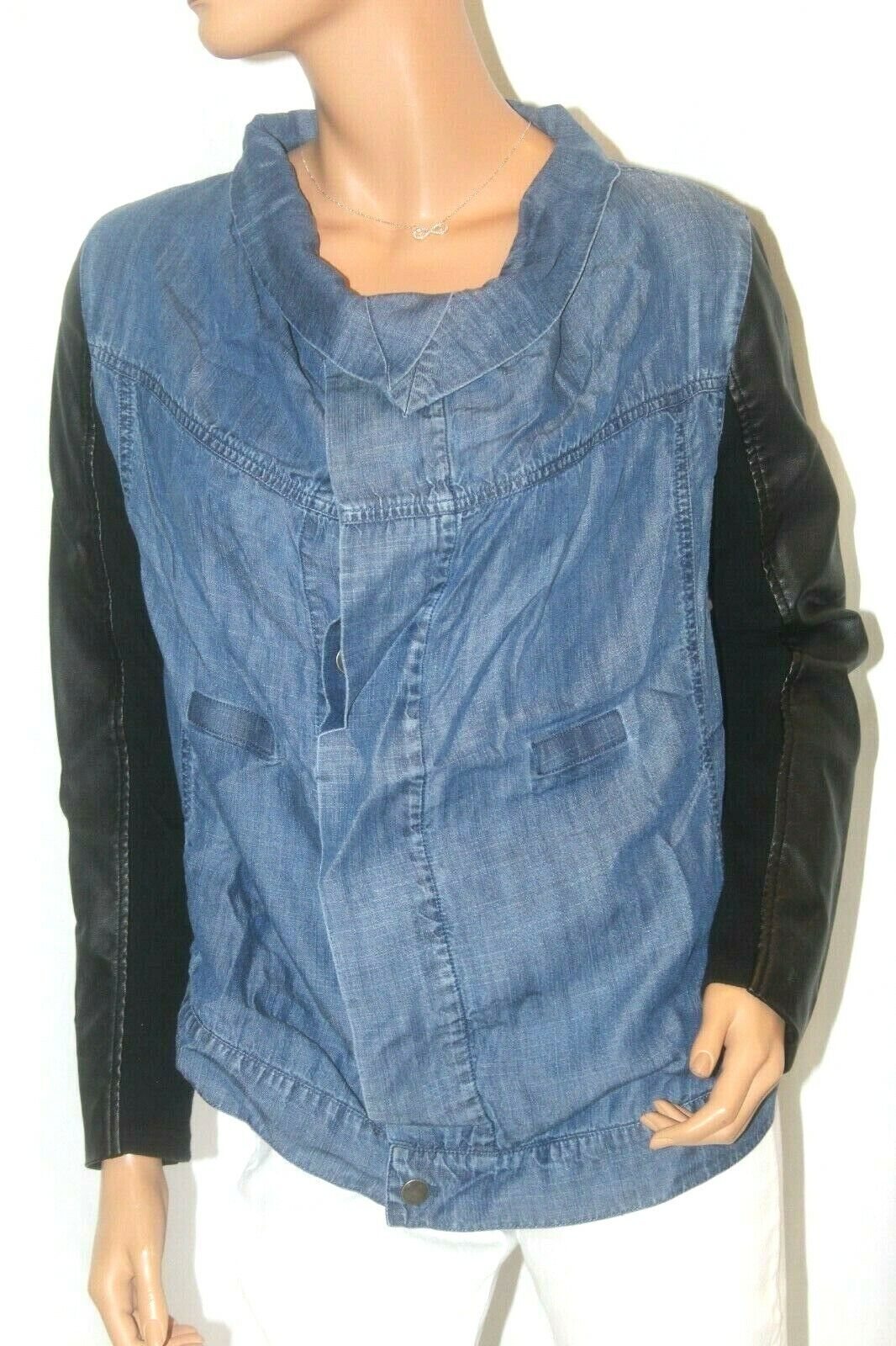 *NWT* Soft Surroundings Women's Denim Jacket With Faux Black Leather Sleeves Med