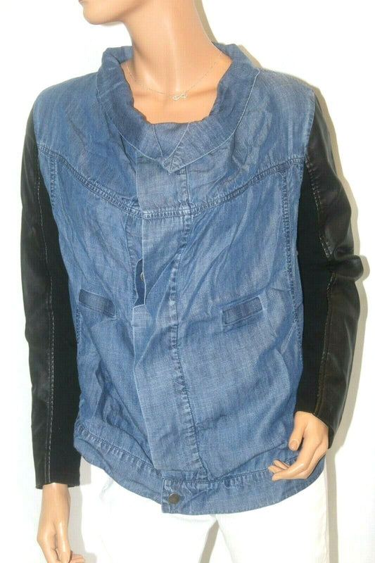 *NWT* Soft Surroundings Women's Denim Jacket With Faux Black Leather Sleeves Med