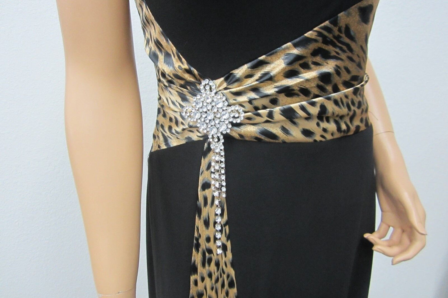 NWT EUREKA  Embellished Rhinestone One Strap Shoulder Dress Blk/PrintGown Size S