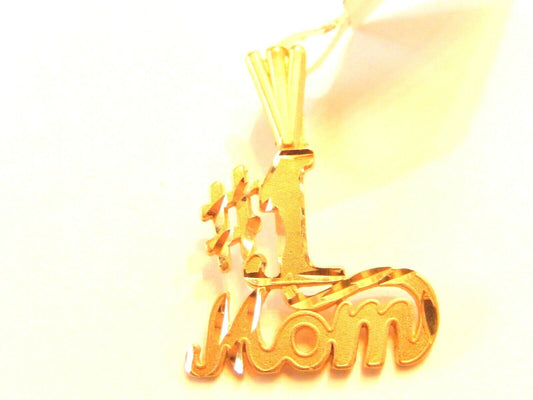 *NWT* 14K Yellow Gold Diamond Cut  #1 Mom Charm Pendant For Necklace or Chain