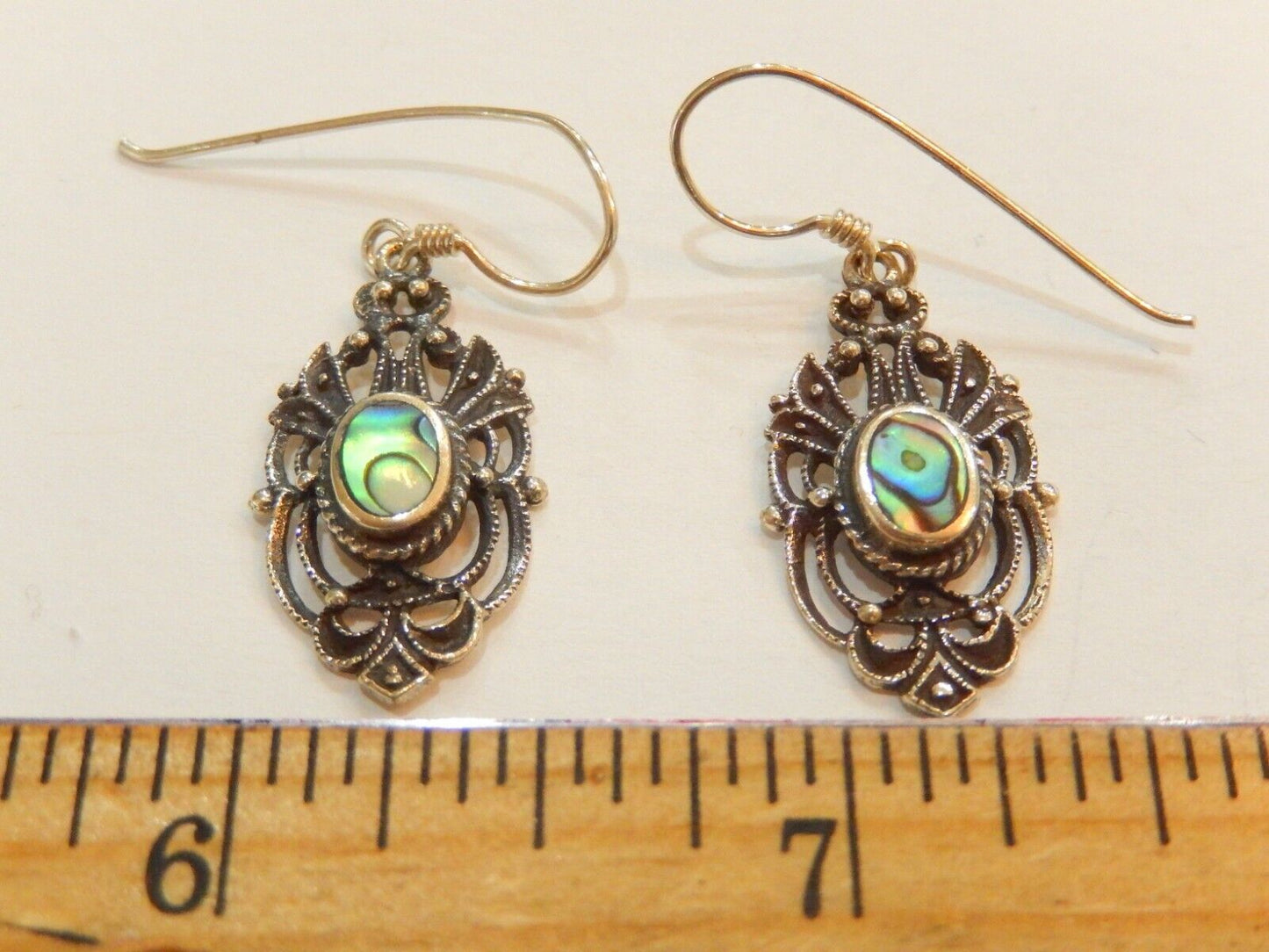 *VINTAGE*   Abalone Earrings Dangle Sterling Silver 925 Ornate